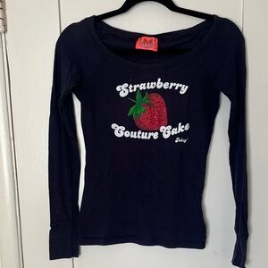 Juicy Couture Navy Long Sleeve Tee with Strawberry Design